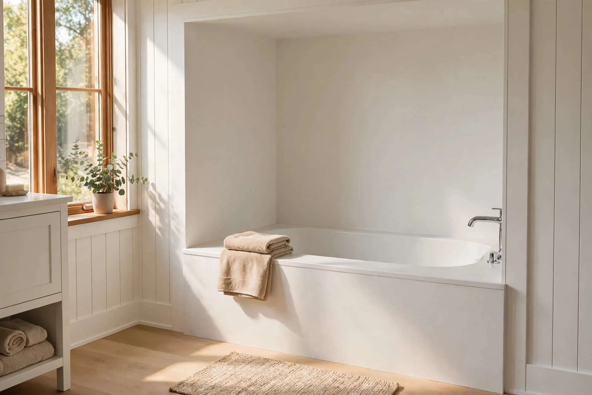 New deep soaking tub, clean surround
