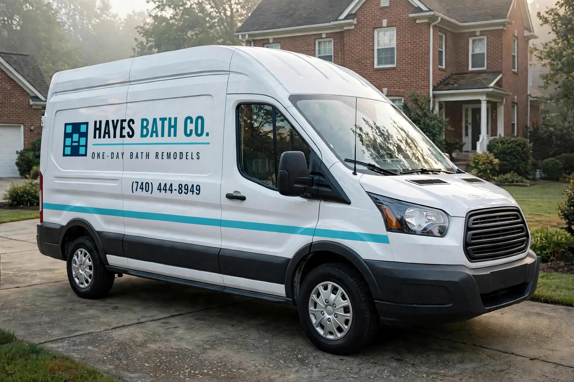 The Hayes Bath Co. van, on a Delaware County street